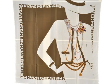 Authentic CHANEL Scarf Mademoiselle CC Logo Silk White Green 2420I Discount