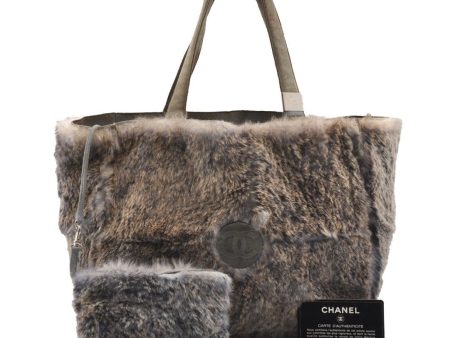 Authentic CHANEL Lapin Fur Tote Hand Bag Fur Suede Light Gray 2403I For Sale