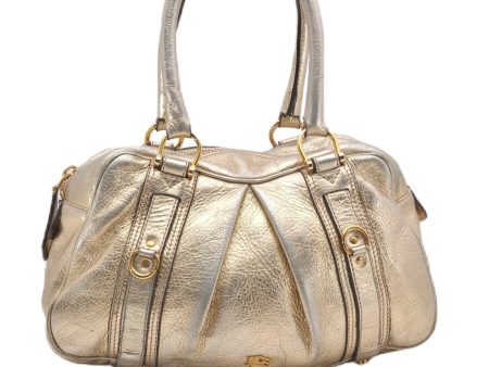 Authentic BURBERRY Vintage Leather Shoulder Hand Tote Bag Purse Gold K4773 Hot on Sale