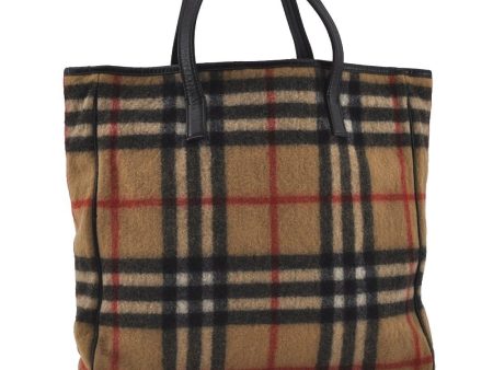 Authentic Burberrys BLUE LABEL Check Tote Hand Bag Wool Leather Beige 2780I Sale