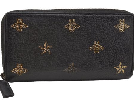 Authentic GUCCI Bee & Star Vintage Long Wallet Purse Leather 495062 Black 2856I Sale