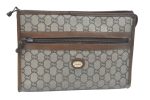 Authentic GUCCI GG Plus Clutch Hand Bag Purse PVC Leather Brown K5556 Supply