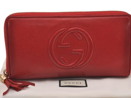 Authentic GUCCI SOHO Tassel Long Wallet Purse Leather 308004 Red 1341I Online Sale