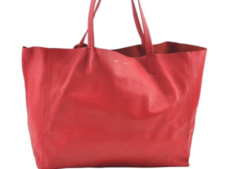 Authentic CELINE Horizontal Cabas Vintage Shoulder Tote Bag Leather Red 3111I Discount