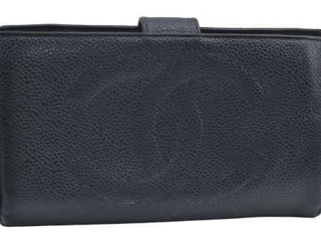 Authentic CHANEL Caviar Skin CC Logo Bifold Long Wallet Purse Black K5053 Online Sale