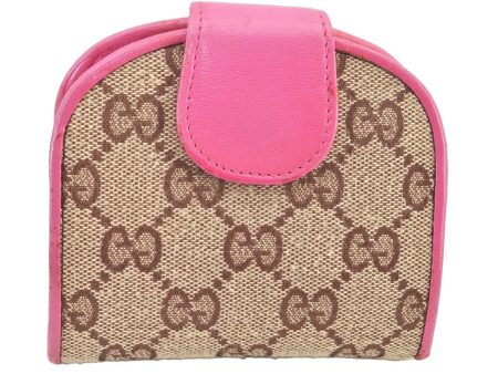 Authentic GUCCI Mini Wallet Coin Purse GG Canvas Leather Brown Pink 1164E Discount