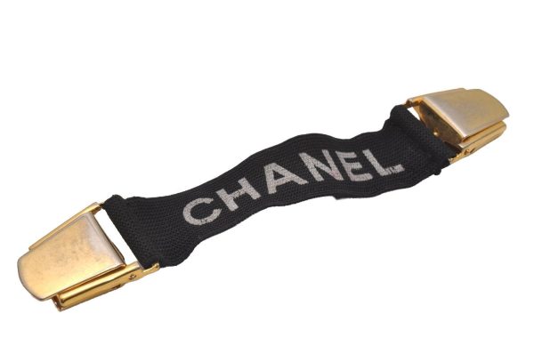 Authentic CHANEL Vintage Logo Arm Band Rubber Black 2762I Hot on Sale