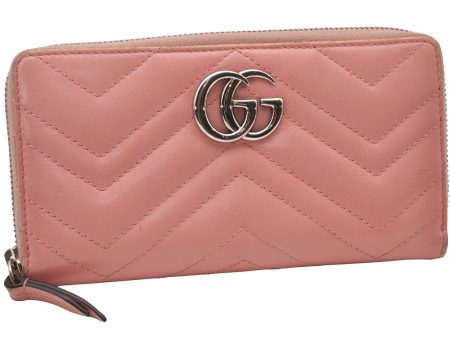 Authentic GUCCI GG Marmont Double G Long Wallet Purse Leather 443123 Pink 2825I Sale