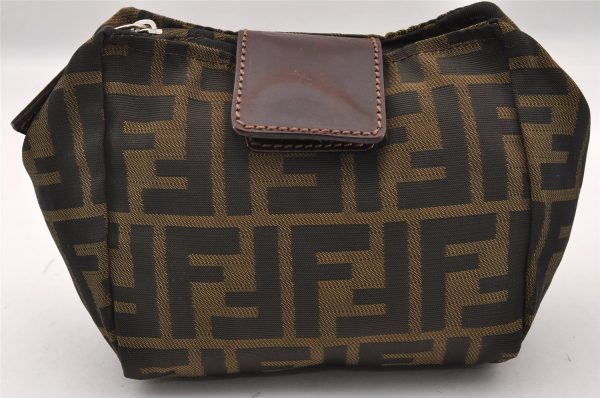 Authentic FENDI Zucca Vintage Pouch Purse Nylon Leather Brown Black 2732I Online