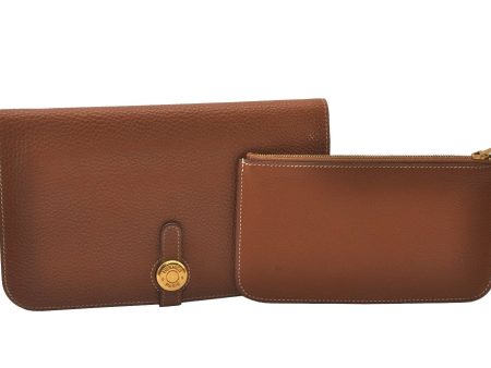 Authentic HERMES Dogon GM Leather Long Wallet Purse Brown 2830I Sale