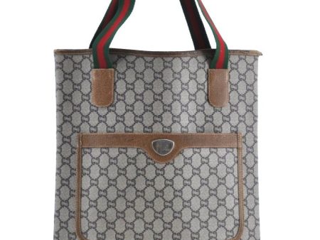 Auth GUCCI Web Sherry Line GG Plus Shoulder Tote Bag PVC Leather Brown K1875 Online Hot Sale