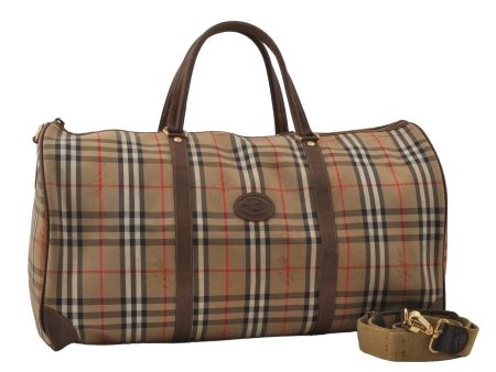 Authentic Burberrys Nova Check 2Way Travel Boston Bag Canvas Leather Beige 3851I Hot on Sale