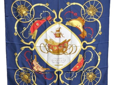 Authentic HERMES Carre 90 Scarf  SPRINGS  Silk Navy K4253 For Sale