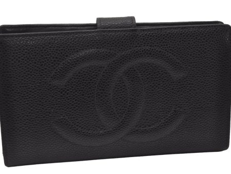 Authentic CHANEL Vintage Caviar Skin CoCo Mark Long Wallet Purse Black 2251I Supply