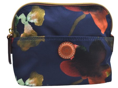 Auth Roberta Pieri Flower Motif Nylon Leather Cosmetic Pouch Purse Navy K4073 Online now