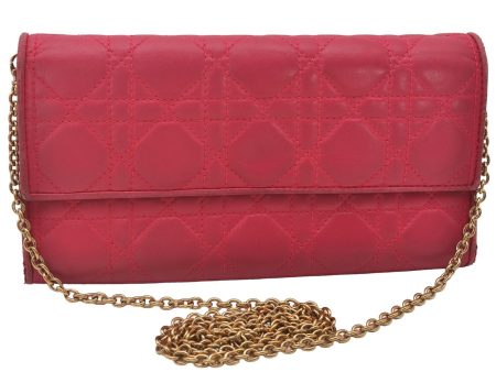 Authentic Christian Dior Cannage Leather Chain Shoulder Long Wallet Pink 3849I Supply