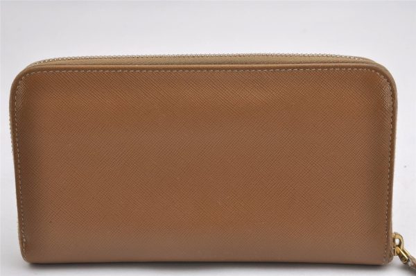 Authentic PRADA Saffiano Leather Round Zip Long Wallet Purse 1M0506 Brown 2365I Discount