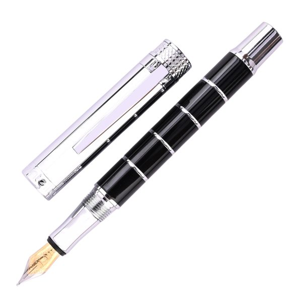 Intellio FDR Fountain Pen - Black Silver Rings CT Hot on Sale